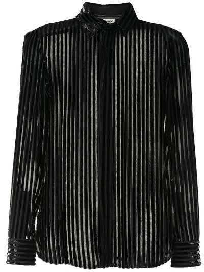 Saint Laurent Semi-sheer Striped Shirt In Black