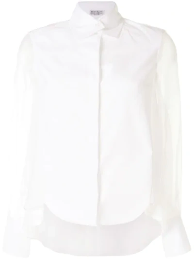 Brunello Cucinelli Sheer Sleeves Buttoned Shirt In White