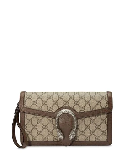 Gucci Dionysus Textured Leather-trimmed Printed Coated-canvas Clutch In Beige