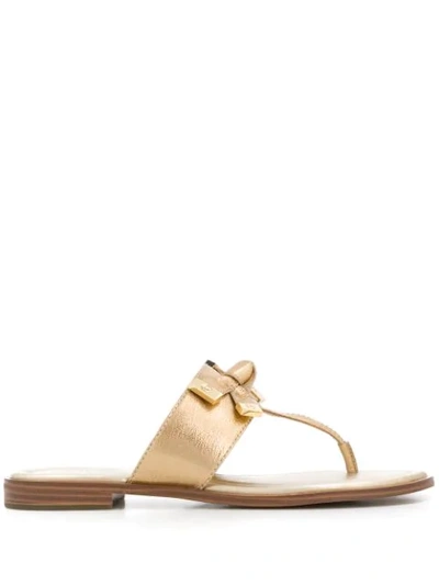 Michael Michael Kors T-bar Bow Detail Sandals In Gold