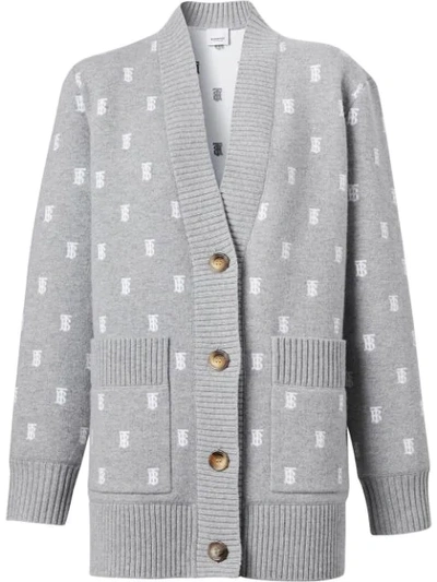 Burberry 专属标识装饰羊毛混纺宽松开衫 In Grey