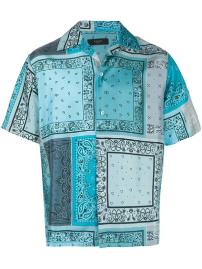 Amiri Short Sleeve Bandana Print Silk Shirt In Blue