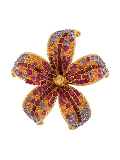 Versace Crystal Flower Brooch In Gold