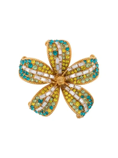 Versace Crystal Flower Brooch In Gold