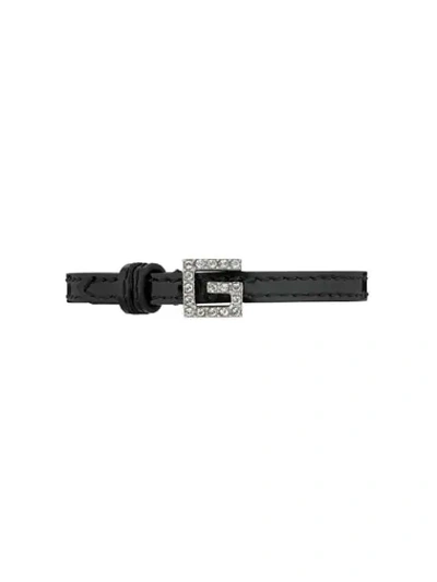 Gucci Crystal Logo Buckle Bracelet In Black