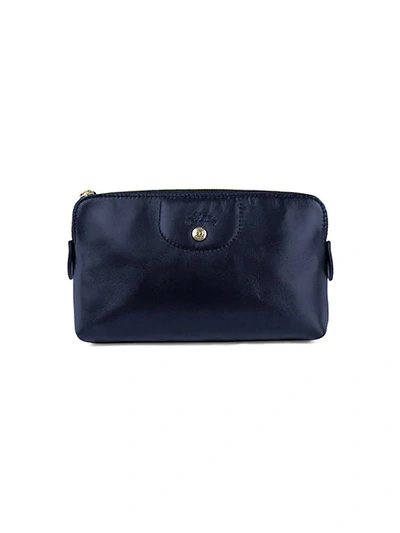 Longchamp Le Pliage Cuir Leather Pouch In Navy