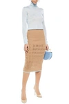 VICTORIA BECKHAM PANELED RIBBED AND OPEN-KNIT WOOL-BLEND SKIRT,3074457345621894169
