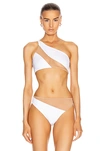 Norma Kamali Snake Mesh Bikini Top In White & Nude Mesh