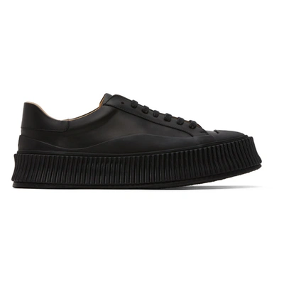 Jil Sander Leather Lace-up Trainers With Chunky Soles In Black