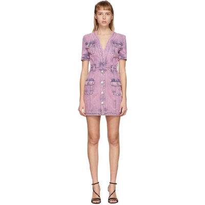 Balmain Acid Wash Denim Dress In 4ka Pink