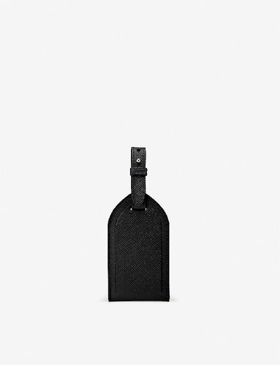 Smythson Panama Edge-dyed Leather Luggage Tag 12.3x6.8cm In Black