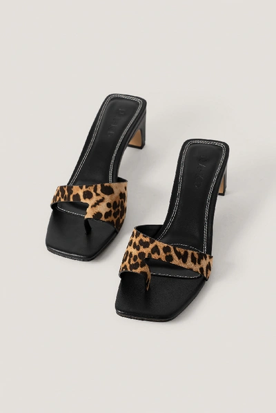 Na-kd Squared Heel Toe Strap Sandals - Multicolor In Leopard