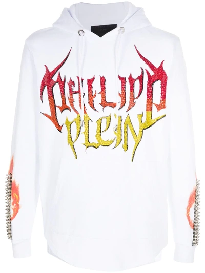 Philipp Plein Sequin Logo Printed Hoodie In White