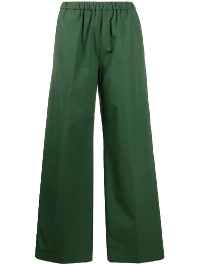 Aspesi Poplin Wide-leg Trousers In Green