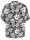 Laneus Floral-print Short Sleeved Shirt In Black