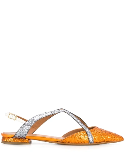 Emporio Armani Glitter Strap Ballerina Shoes In Orange