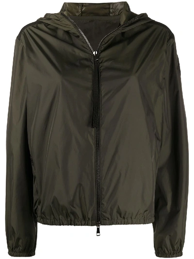 Moncler Logo Patch Zipped Hooded Jacket In Green