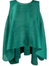 Issey Miyake Ruched Back Pleated Blouse In Green