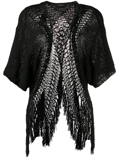 Mes Demoiselles Open-knit Fringed Cardigan In Black