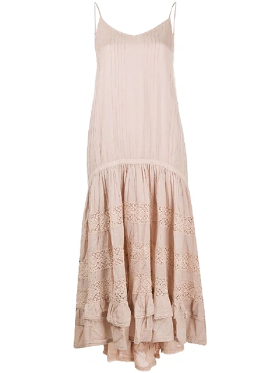 Mes Demoiselles Dropped-waist Lace-insert Maxi Dress In Pink