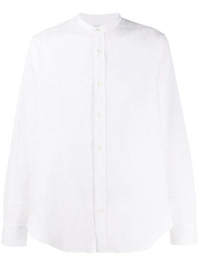 Officine Generale Band-collar Seersucker Shirt In White