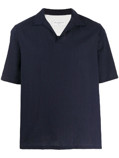 Officine Generale Open-collar Seersucker Polo Shirt In Blue