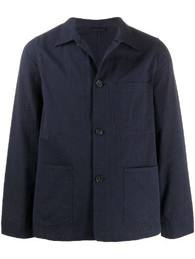 Officine Generale Patch-pocket Seersucker Shirt Jacket In Blue