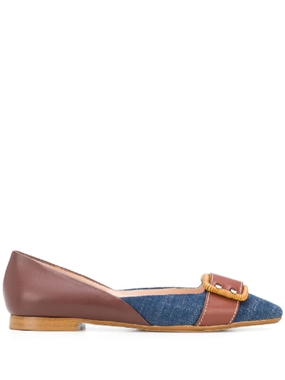 Rodo Square Toe Denim Slippers In Blue