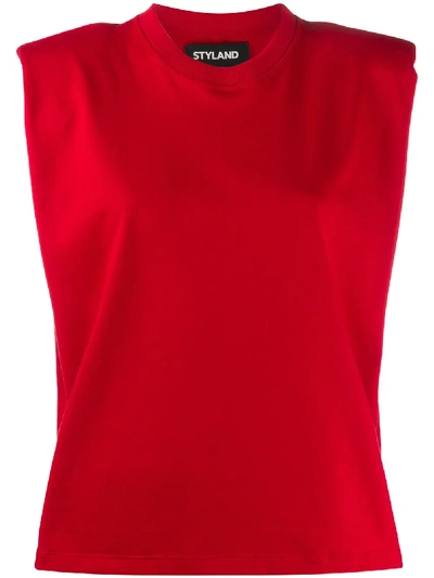 Styland Shoulder Pad Tank Top In Red