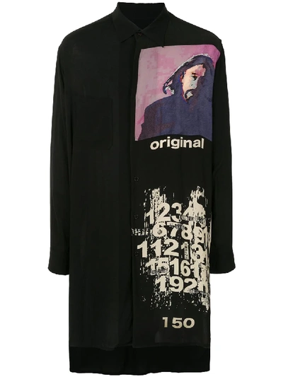 Yohji Yamamoto Long Graphic Print Shirt In Black
