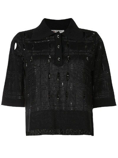 Ports 1961 Perforated Detail Polo Shirt In Black