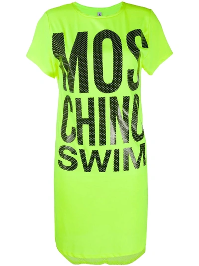 Moschino Logo Print T-shirt Dress In Yellow