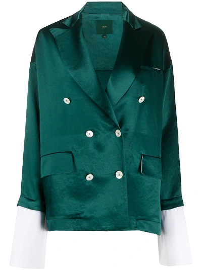 Jejia Extended-cuff Double Breasted Blazer In Green