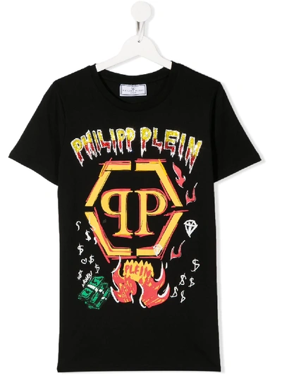 Philipp Plein Junior Kids' Hand Drawn-effect Logo Print T-shirt In Black