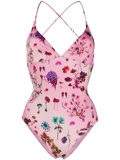Stella Mccartney Trippy Floral-print Strappy Swimsuit In 粉色