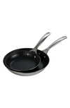 LE CREUSET SET OF 2 NONSTICK STAINLESS STEEL FRY PANS,SSP14102