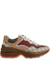 Gucci Gg Rhyton Leather-trimmed Sneakers In Neutrals ,red