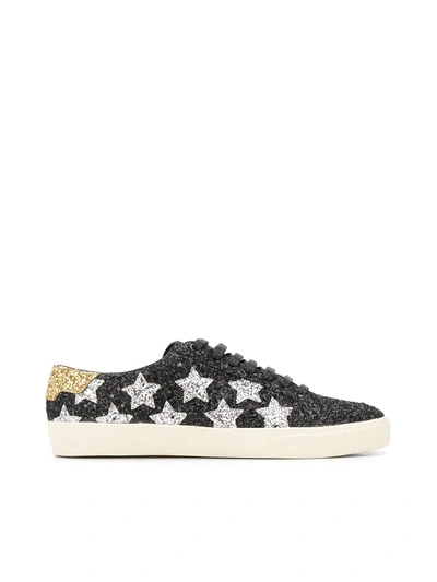 Saint Laurent Court Classic Glitter Trainers In Black