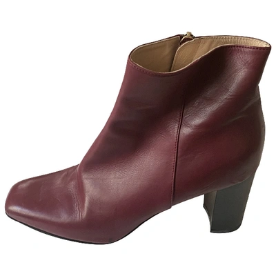 Pre-owned Lella Baldi Leather Ankle Boots In Burgundy