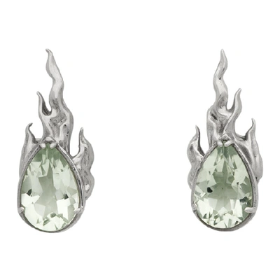 Alan Crocetti Silver And Green Amethyst Heat Earrings In Rhodium