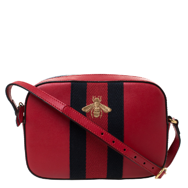 PreOwned Gucci Red Leather by Bee Crossbody Bag ModeSens