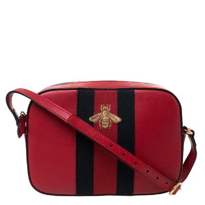 Pre-owned Gucci Red Leather Webby Bee Crossbody Bag