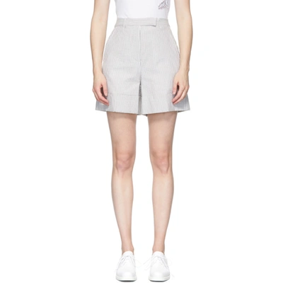 Thom Browne Grey Seersucker High Waisted Shorts In Multi-colored