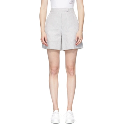 Thom Browne Grey Seersucker High Waisted Shorts In Blue