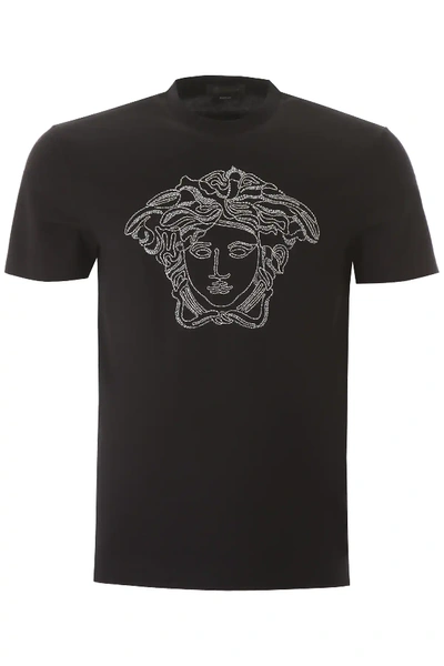 Versace Stretch Cotton T-shirt In Black,silver