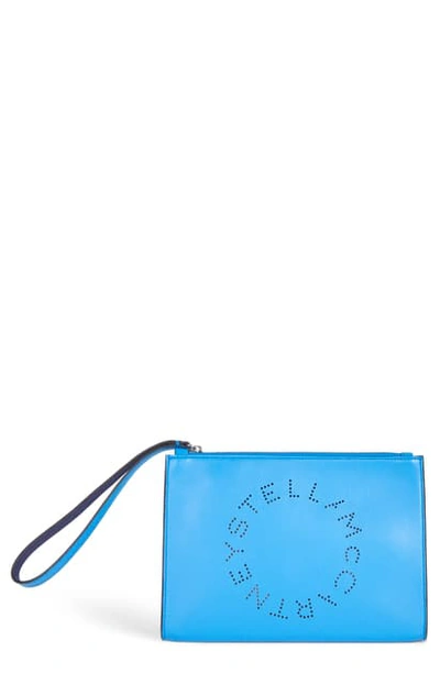 Stella Mccartney Perforated Logo Alter Nappa Faux Leather Pouch In Blue River