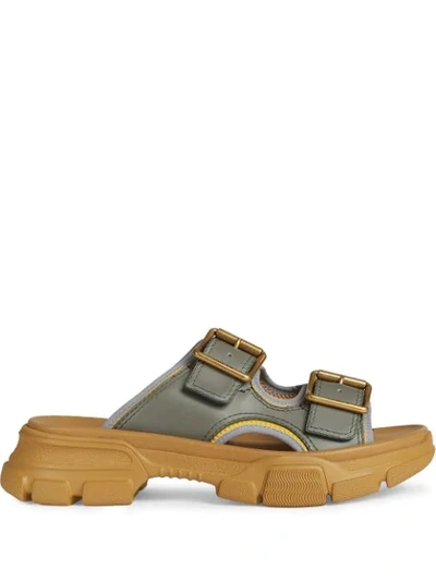 Gucci Chunky Sole Buckle Sandals In Grey