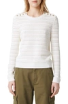 Maje Metier Button Detail Pointelle Sweater In Ecru