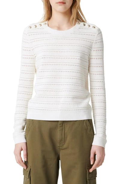 Maje Metier Button Detail Pointelle Sweater In Ecru