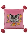 GUCCI CAT-EMBROIDERY VELVET CUSHION